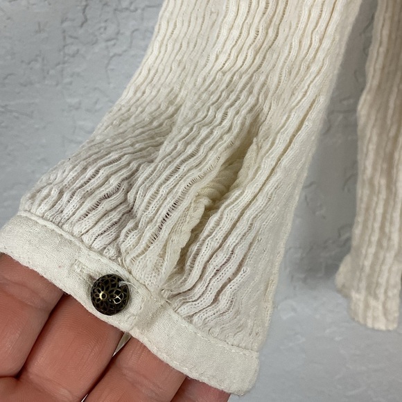 Women’s Lucky Brand Cream Eyelet Knit Peasant Boho Top Tassels Size Large - Picture 7 of 8